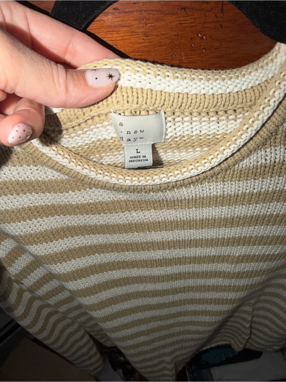 a new day Cream and Tan Striped Crewneck Sweater